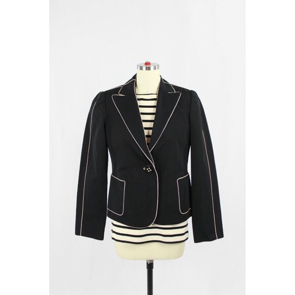 MARC JACOBS Black Cotton Faille Cream Piped Trim Blazer Jacket, Size 00 - Picture 1 of 16